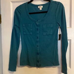 a.n.a Women's Blue Button-Down Long Sleeve Shirt